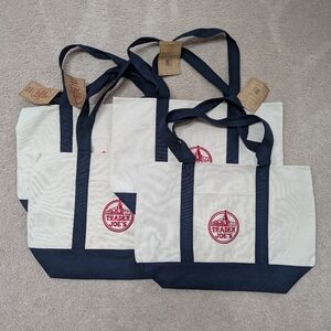 SOLD Trader Joe's Large Navy Blue Canvas Tote Bags Set of 4